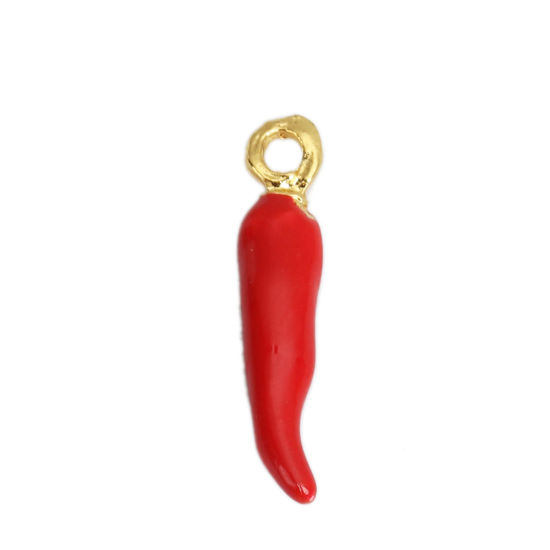 Picture of Zinc Based Alloy Charms Chili Gold Plated Red Enamel 20mm x 4mm, 10 PCs