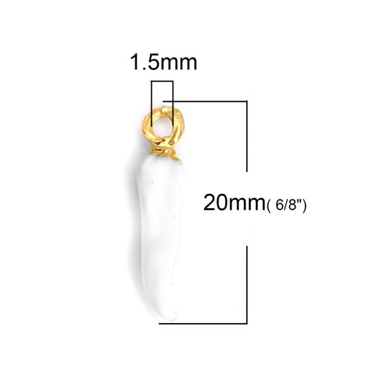 Bild von Zinklegierung Charms Chili Vergoldet Weiß Emaille 20mm x 4mm, 10 Stück