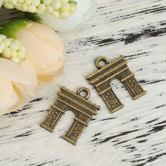 Bild von Zinklegierung Charms Triumphbogen Bronzefarbe 17mm x 14mm, 30 Stück