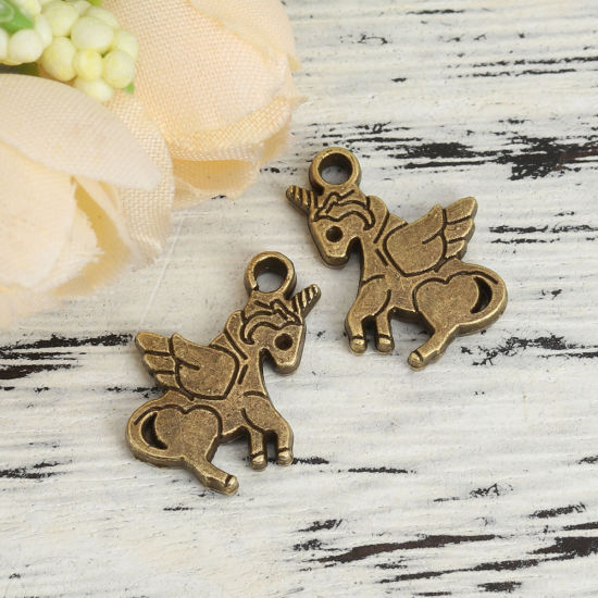 Picture of Zinc Based Alloy Charms Horse Animal Antique Bronze 19mm x 15mm, 30 PCs