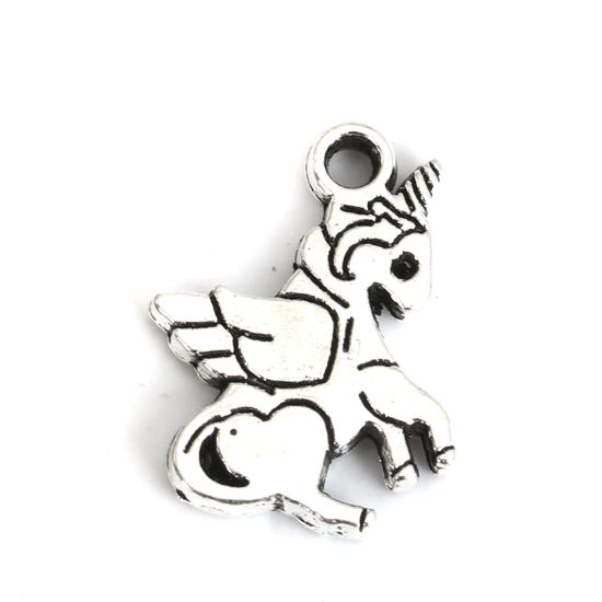 Picture of Zinc Based Alloy Charms Horse Animal Antique Silver Color 19mm x 15mm, 30 PCs
