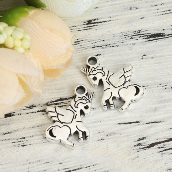 Picture of Zinc Based Alloy Charms Horse Animal Antique Silver Color 19mm x 15mm, 30 PCs