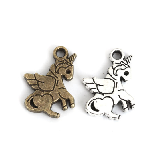 Picture of Zinc Based Alloy Charms Horse Animal Antique Silver Color 19mm x 15mm, 30 PCs