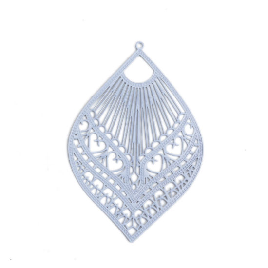 Picture of Brass Filigree Stamping Pendants Gray Feather 59mm x 39mm, 10 PCs                                                                                                                                                                                             