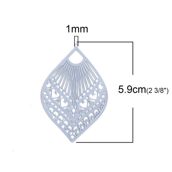 Picture of Brass Filigree Stamping Pendants Gray Feather 59mm x 39mm, 10 PCs                                                                                                                                                                                             