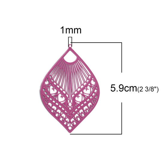 Picture of Brass Filigree Stamping Pendants Purple Feather 59mm x 39mm, 10 PCs                                                                                                                                                                                           