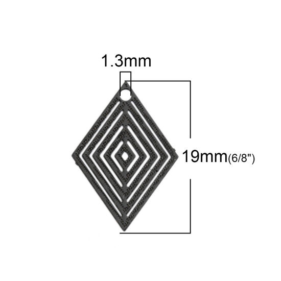 Изображение Латунь Филигранные цветок железа Подвески Черный Ромб 19мм x 14мм, 50 ШТ                                                                                                                                                                                      