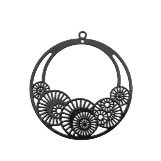 Picture of Brass Filigree Stamping Pendants Black Round Gear 42mm x 39mm, 10 PCs                                                                                                                                                                                         