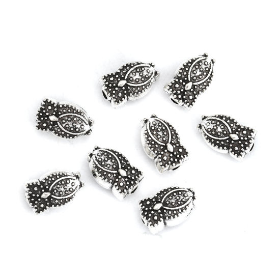 Picture of Zinc Based Alloy Spacer Beads Owl Animal Antique Silver Color 10mm x 6mm, Hole: Approx 1.4mm, 50 PCs