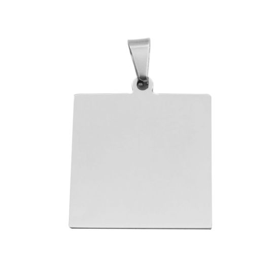 Picture of 304 Stainless Steel Blank Stamping Tags Pendants Square Silver Tone One-sided Polishing 4.3cm x 3cm, 1 Piece