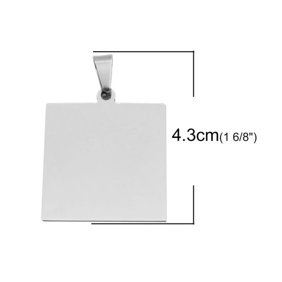 Image de 1 Pièce PendentifsÉtiquettes d'Estampage Vierges en 304 Acier Inoxydable Carré Argent Mat Polissage Unilatéral 4.3cm x 3cm