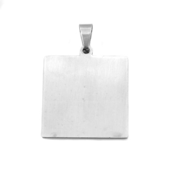 Image de 1 Pièce PendentifsÉtiquettes d'Estampage Vierges en 304 Acier Inoxydable Carré Argent Mat Polissage Unilatéral 4.3cm x 3cm