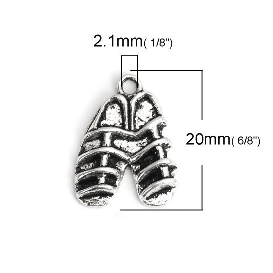 亜鉛合金 チャーム 靴 銀古美 20mm x 14mm、 50 個 の画像