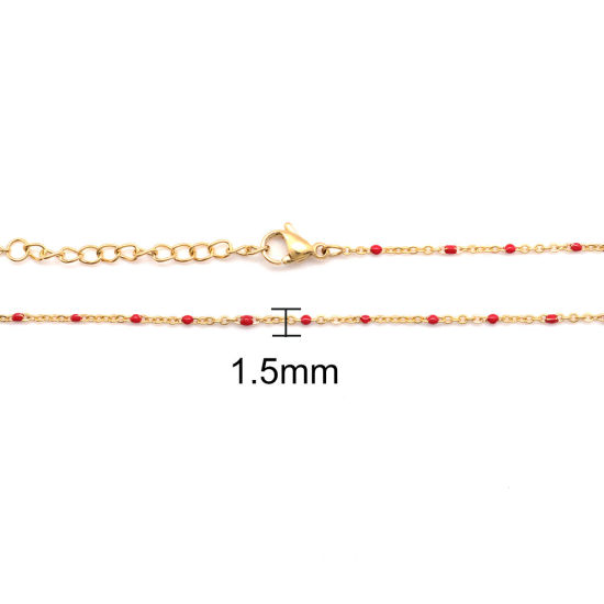 Picture of 1 Piece Vacuum Plating 304 Stainless Steel Enamel Anklet Gold Plated Red 24.5cm(9 5/8") long