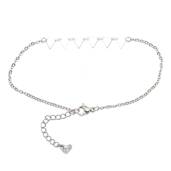 Picture of 304 Stainless Steel Anklet Silver Tone Triangle 23cm(9") long, 1 Piece