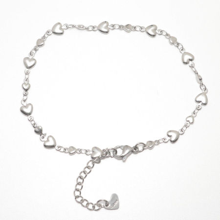 Picture of 304 Stainless Steel Anklet Silver Tone Heart 21.8cm(8 5/8") long, 1 Piece