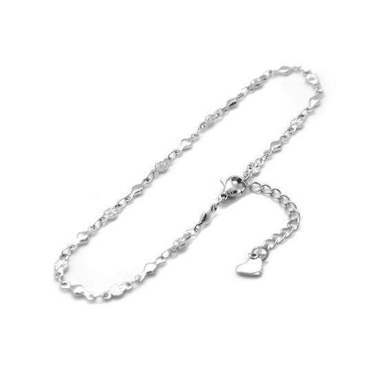Picture of 304 Stainless Steel Anklet Silver Tone Rhombus Round 23.5cm(9 2/8") long, 1 Piece