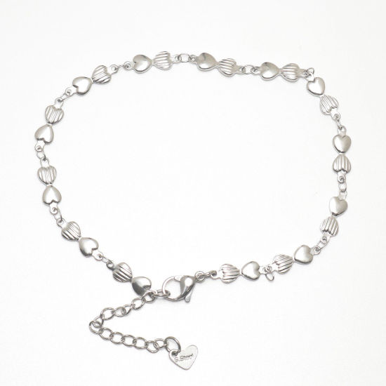 Picture of 304 Stainless Steel Anklet Silver Tone Bowknot Stripe 23.3cm(9 1/8") long, 1 Piece