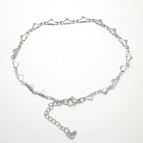 Bild von 304 Edelstahl Fußketten Silberfarbe Herz Geschnitzte Muster 22.8cm lang, 1 Strang