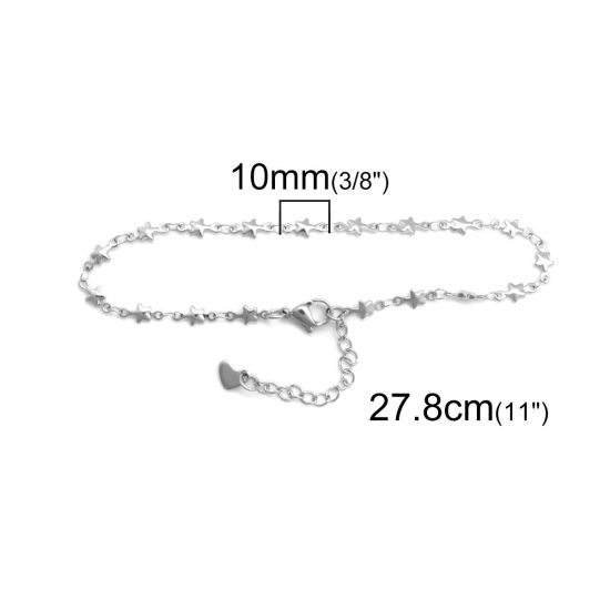 Picture of 304 Stainless Steel Anklet Silver Tone Pentagram Star 23cm(9") long, 1 Piece