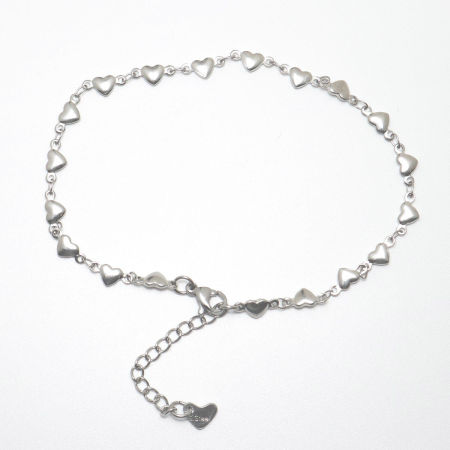 Picture of 304 Stainless Steel Anklet Silver Tone Heart 22.8cm(9") long, 1 Piece