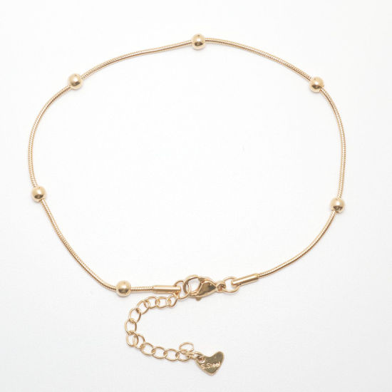 Picture of 1 Piece Vacuum Plating 304 Stainless Steel Anklet Gold Plated Round 23.5cm(9 2/8") long