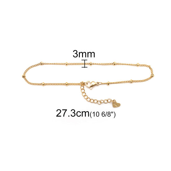 Picture of 1 Piece Vacuum Plating 304 Stainless Steel Anklet Gold Plated Round 22.5cm(8 7/8") long