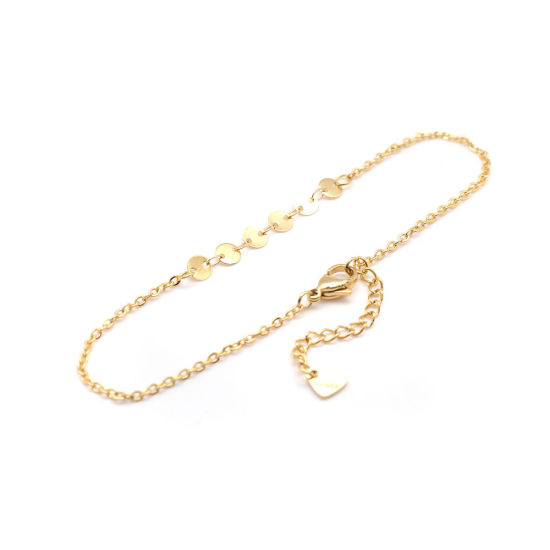 Picture of 1 Piece Vacuum Plating 304 Stainless Steel Anklet Gold Plated Round 23cm(9") long