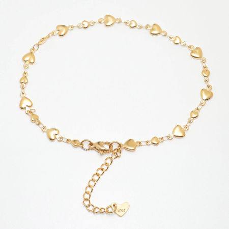 Picture of 1 Piece Vacuum Plating 304 Stainless Steel Anklet Gold Plated Heart 22cm(8 5/8") long