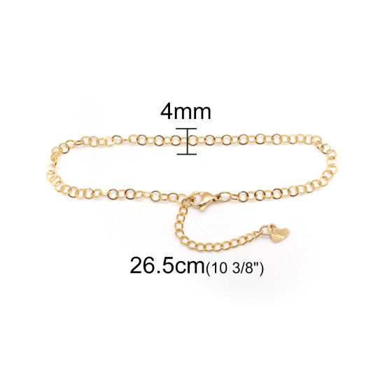 Picture of 1 Piece Vacuum Plating 304 Stainless Steel Anklet Gold Plated Round 26.5cm(10 3/8") long