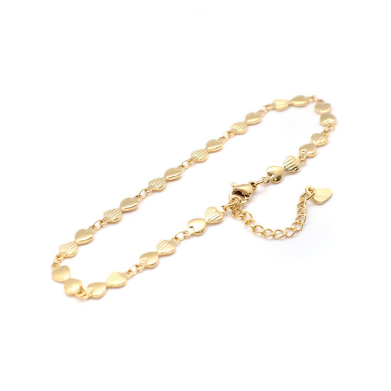 Picture of 1 Piece Vacuum Plating 304 Stainless Steel Anklet Gold Plated Bowknot Stripe 21.8cm(8 5/8") long