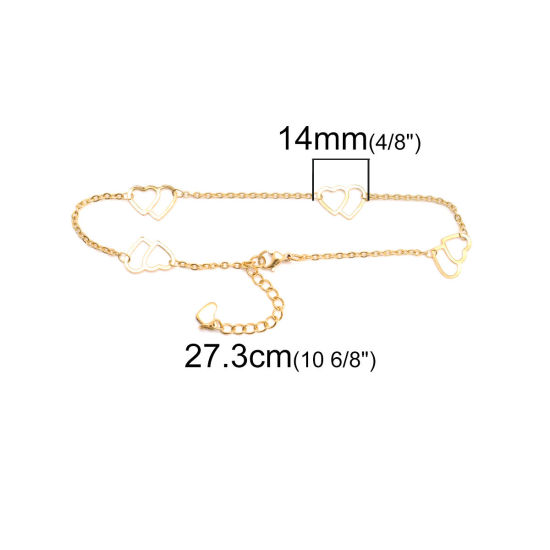 Picture of 1 Piece Vacuum Plating 304 Stainless Steel Anklet Gold Plated Heart 22.3cm(8 6/8") long