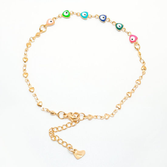 Picture of 304 Stainless Steel Anklet Gold Plated At Random Heart Eye 22.8cm(9") long, 1 Piece