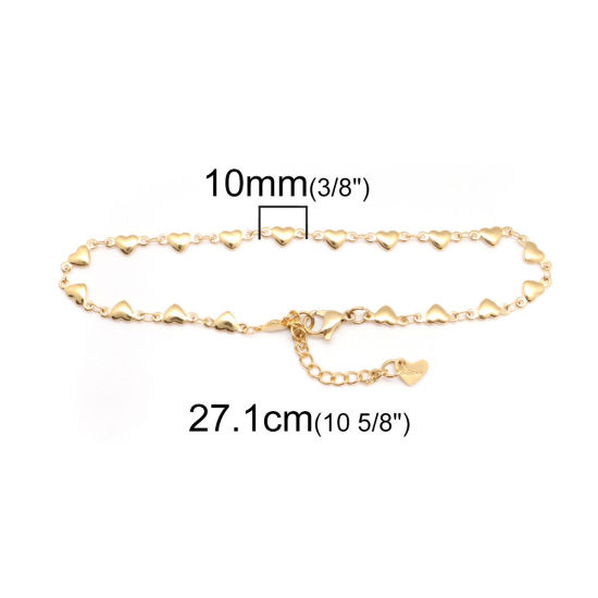 Picture of 1 Piece Vacuum Plating 304 Stainless Steel Anklet Gold Plated Heart