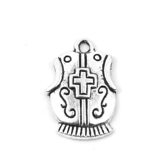 Imagen de Zamak Colgantes Charms Ropa Plata Antigua Cruz 23mm x 15mm, 50 Unidades
