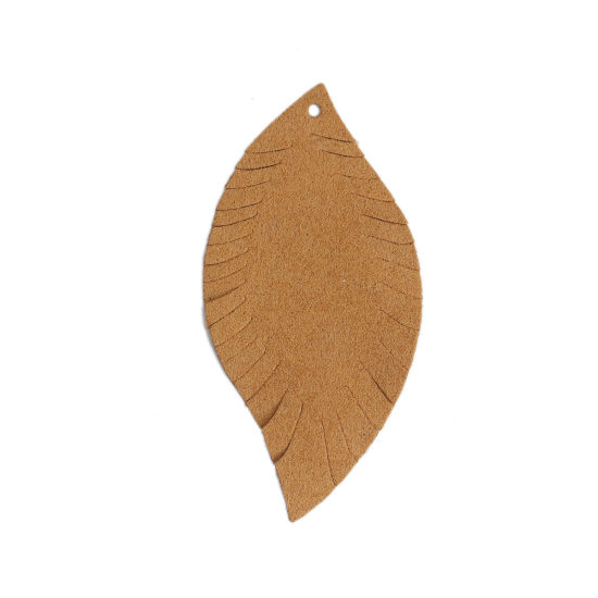 Picture of PU Leather Pendants Leaf Brown 6.2cm x 3cm, 10 PCs