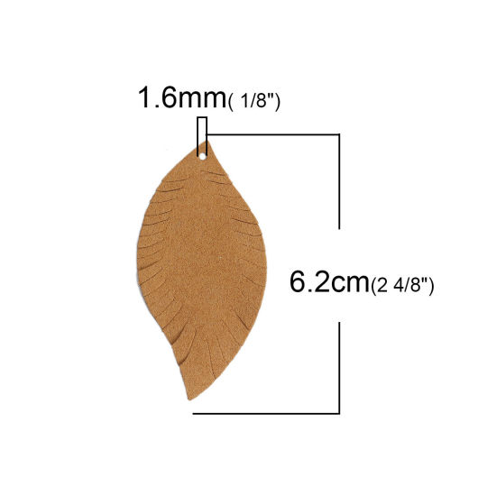 Picture of PU Leather Pendants Leaf Brown 6.2cm x 3cm, 10 PCs