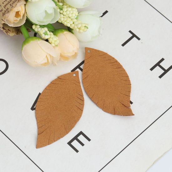 Picture of PU Leather Pendants Leaf Brown 6.2cm x 3cm, 10 PCs