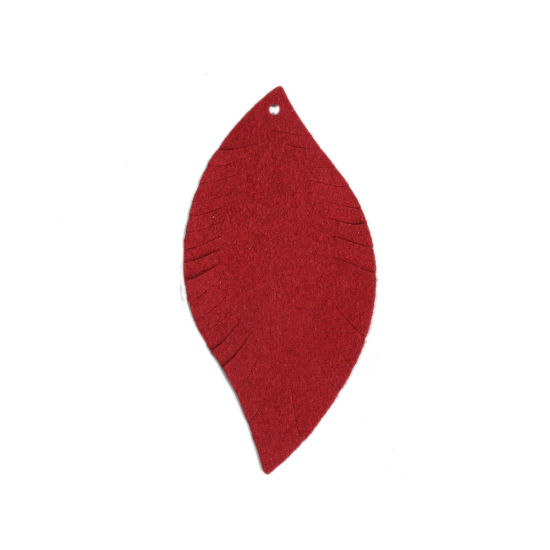Picture of PU Leather Pendants Leaf Dark Red 6.2cm x 3cm, 10 PCs