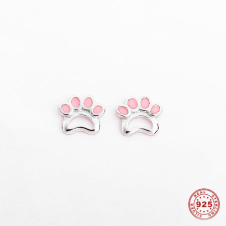 Sterling Silver Pet Memorial Ear Post Stud Earrings Platinum Plated Light Pink Paw Claw Enamel 6mm x 5mm, Post/ Wire Size: (21 gauge), 1 Pair