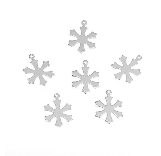 Image de Breloques pour Chaînes d'Extension en 304 Acier Inoxydable Noël Flocon de Neige de Noël Argent Mat 19mm x 14mm , 10 Pcs