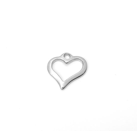 Изображение 304 Нержавеющая Сталь Подвески Сердце Серебряный Тон ажурная резьба 11мм x 11мм, 10 ШТ