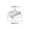 Picture of Zinc Based Alloy Charms Heart Antique Silver Color Message " Grandpa " Clear Rhinestone 16mm x 14mm, 10 PCs