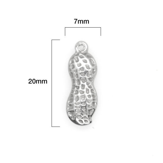 Picture of 304 Stainless Steel Charms Peanut Silver Tone 20mm x 7mm, 10 PCs