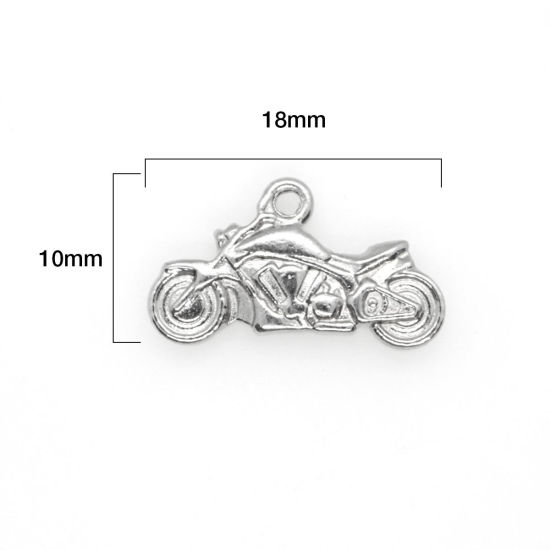 304ステンレス鋼 チャーム オートバイ シルバートーン 18mm x 10mm、 10 個 の画像