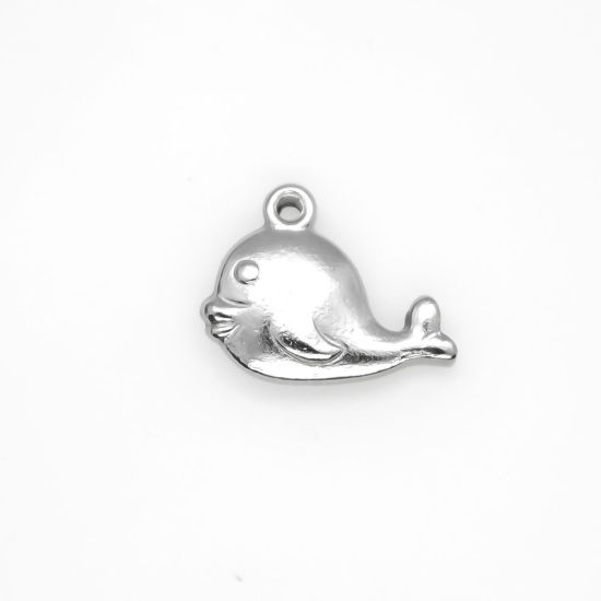 Imagen de 304 Acero Inoxidable Joyería del océano Colgantes Charms Ballena Tono de Plata 15mm x 12mm, 10 Unidades