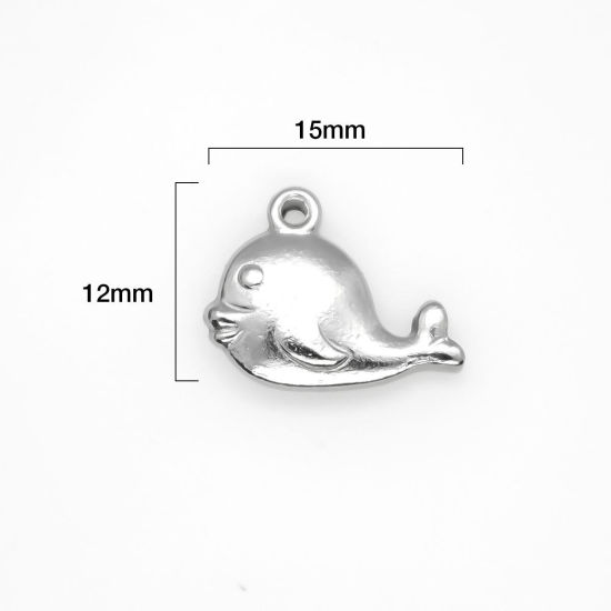 Imagen de 304 Acero Inoxidable Joyería del océano Colgantes Charms Ballena Tono de Plata 15mm x 12mm, 10 Unidades
