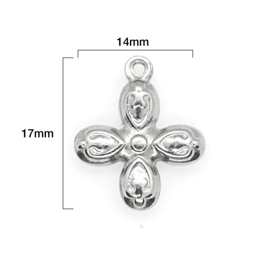 Image de Breloques en 304 Acier Inoxydable Croix Argent Mat Cœur 17mm x 14mm , 10 Pcs