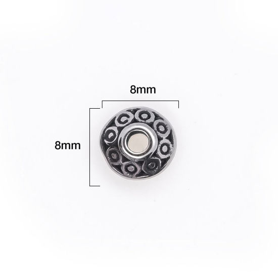 Immagine di 304 Acciaio Inossidabile Perline Doppio Cono Argento Antico Tondo Circa 8mm Dia., Buco: Circa 2.5mm, 10 Pz