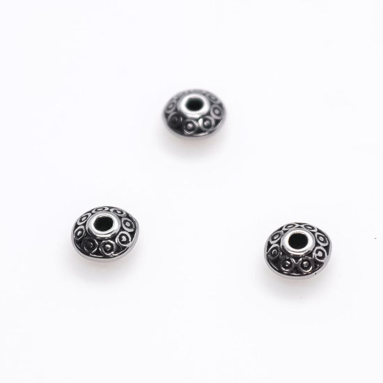 Immagine di 304 Acciaio Inossidabile Perline Doppio Cono Argento Antico Tondo Circa 8mm Dia., Buco: Circa 2.5mm, 10 Pz